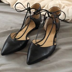 Ivanka Trump Black Leather Lace-up Flats